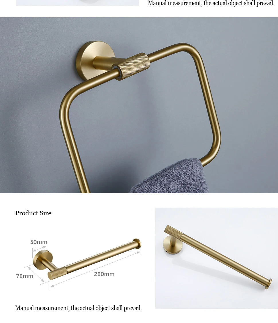 Gold Bathroom Accessories Set with Towel Bar and Hooks
