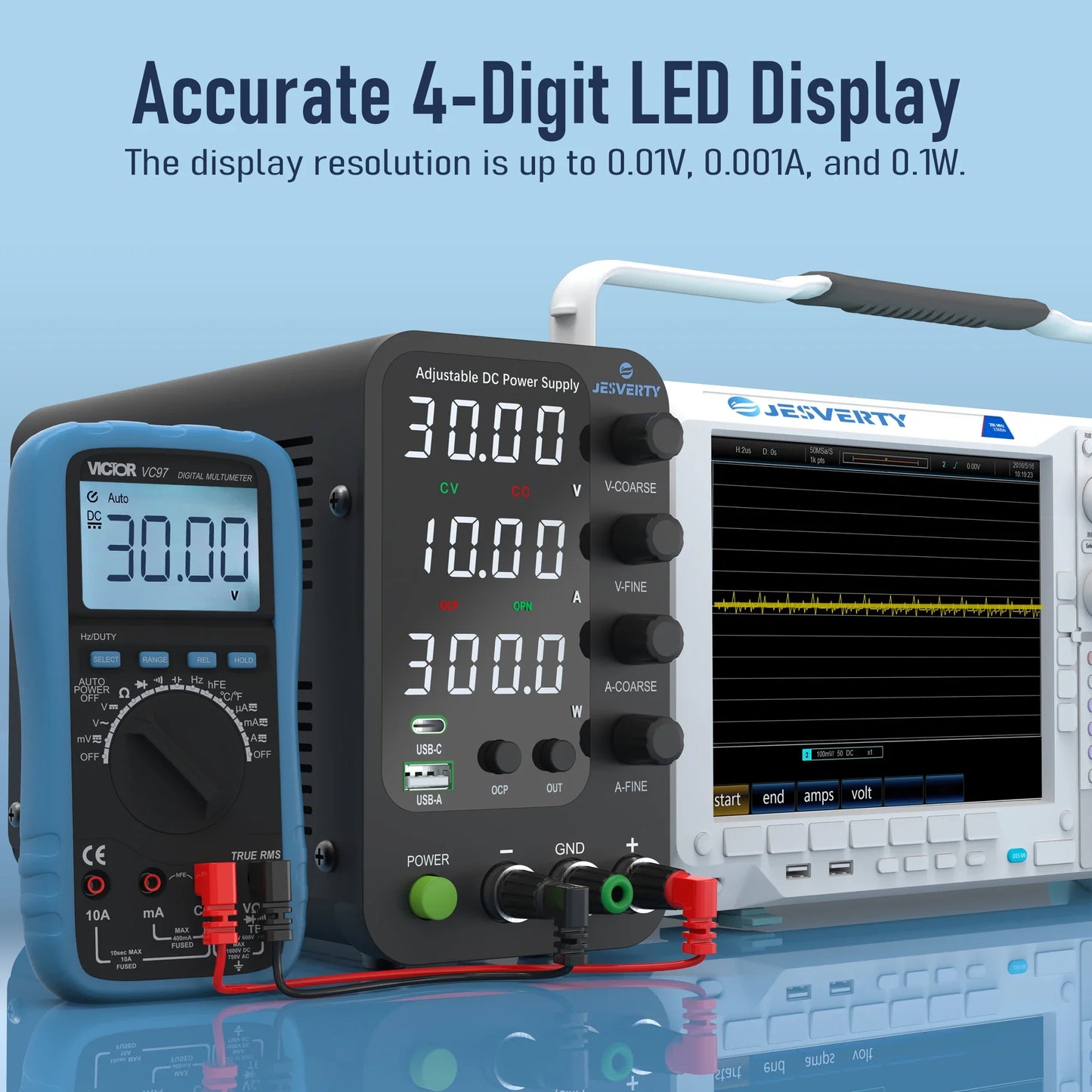 Portable 30V 10A Lab Power Supply Voltage Current Control