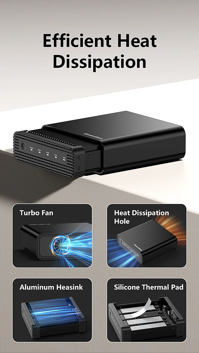 Aluminum 4-Bay NVMe SSD Enclosure 10Gbps USB-C