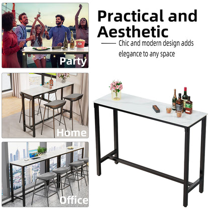 White Sintered Stone Bar Table with Black Metal Frame