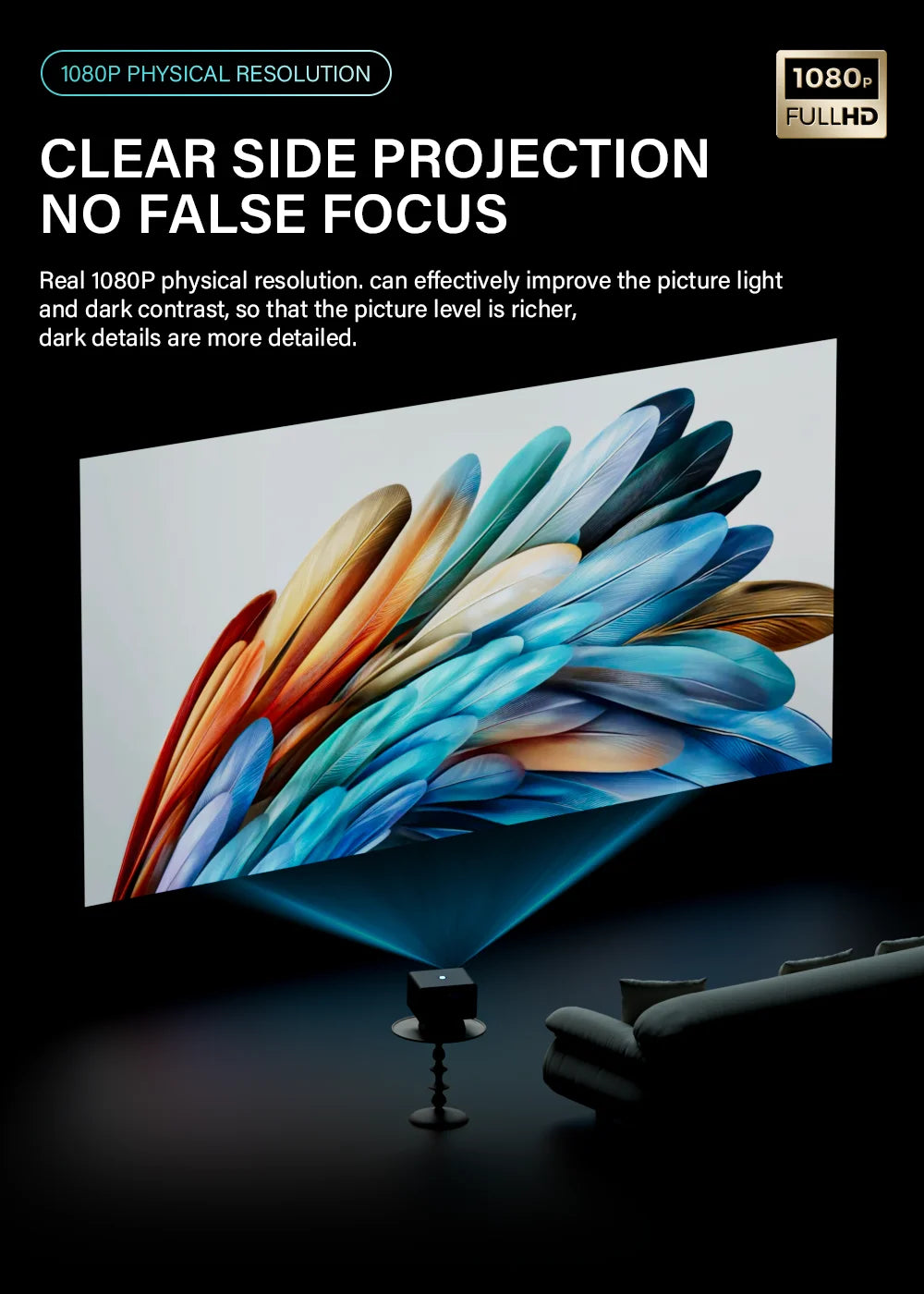 Android 11 Portable Projector with Electric Focus for Home Cinema