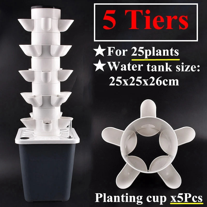 5 Tier Vertical Hydroponic Garden Tower with 5 Planting Holes