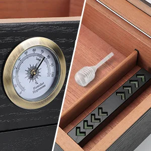 Black Cedar Humidor with Accessories Drawer and Front Hygrometer