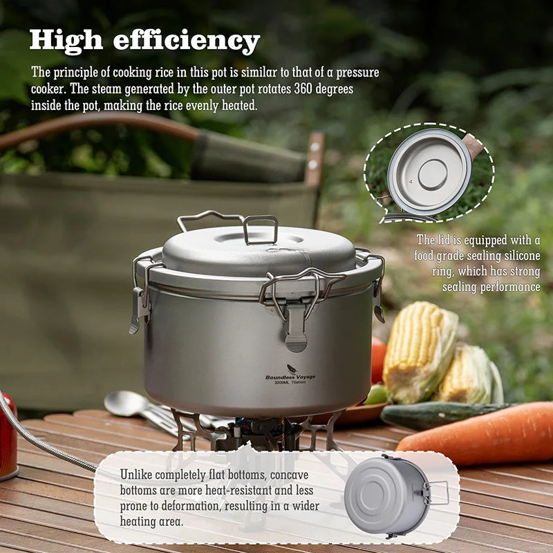 3.2L Titanium Camping Pot Ultralight Outdoor Cooker