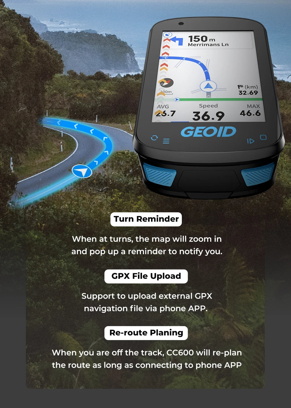GPS Bike Computer Set with Navigation Color Screen and WiFi