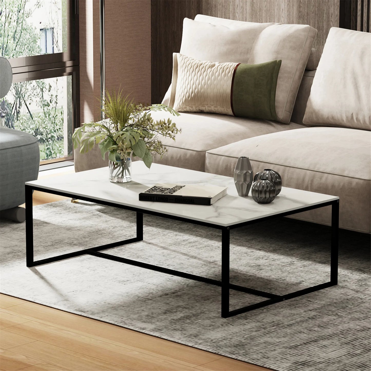 Modern White Rectangular Coffee Table for Living Room