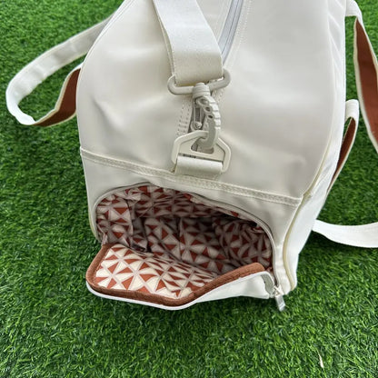 Vintage Tennis Racket Duffel Bag Cream for Men and Women