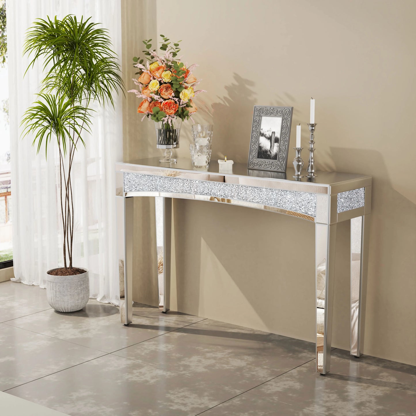 Mirrored Silver Console Sofa Table for Entryway Living Room