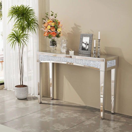 Mirrored Silver Console Sofa Table for Entryway Living Room