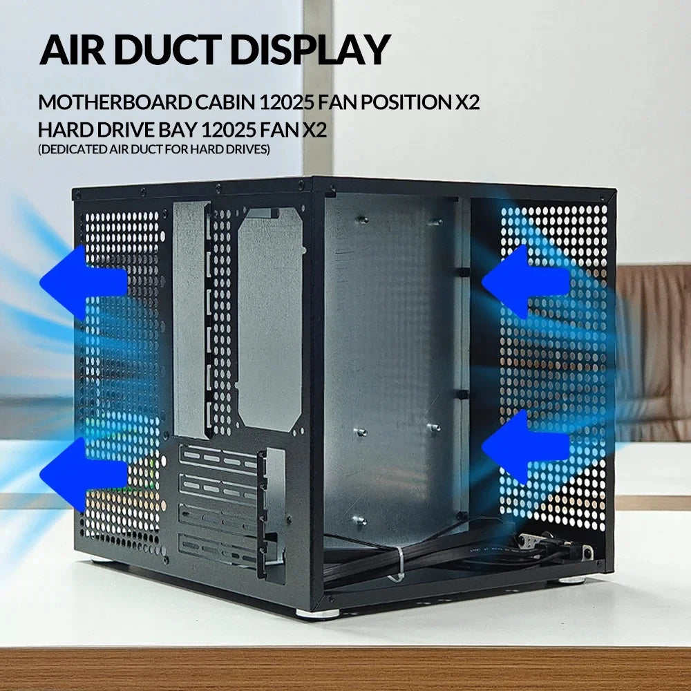 Black 8-Bay NAS Server Case with ATX Power Support