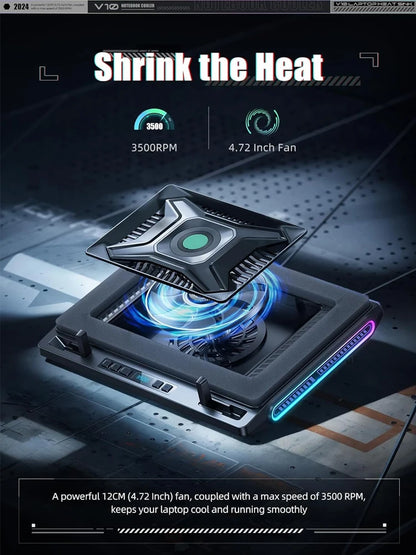 Black Turbo Fan 2A1C USB Hub RGB Laptop Cooler Stand