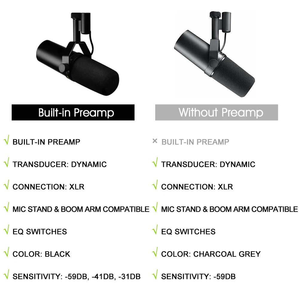 Dynamic Vocal Microphone with Built-In Preamp