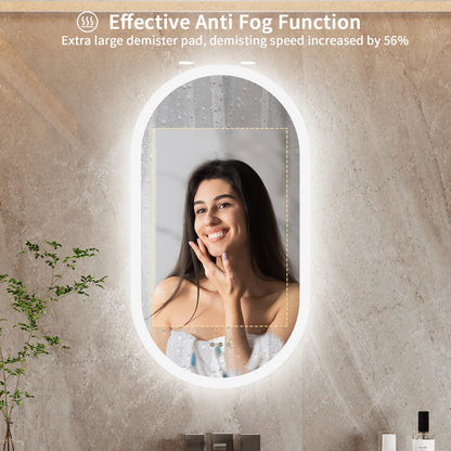 20x32in LED Backlit Bathroom Mirror Anti-Fog Oval