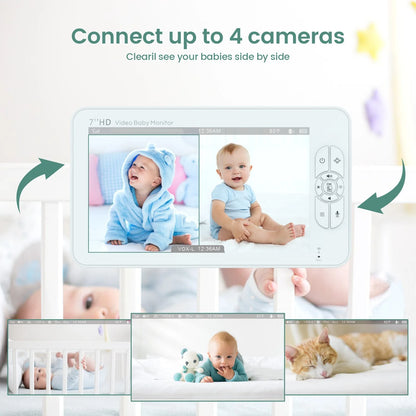 7 Inch HD Baby Monitor with 2 Cameras Split Screen