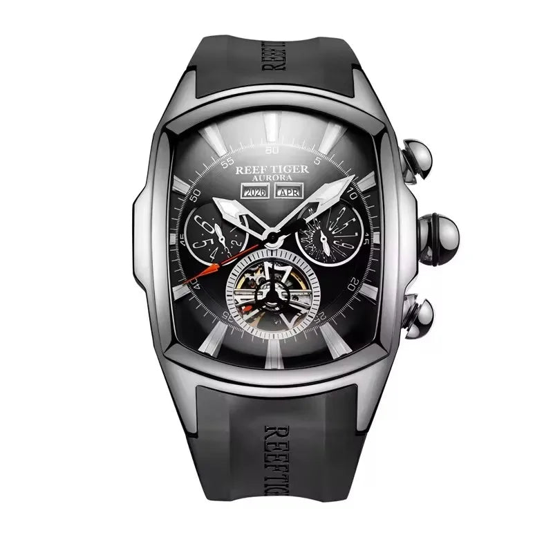 Automatic Stainless Steel Barrel Watch with Tourbillon for Men