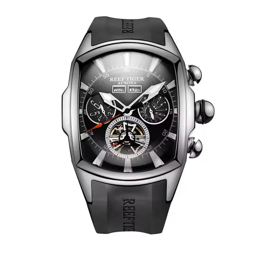 Automatic Stainless Steel Barrel Watch with Tourbillon for Men