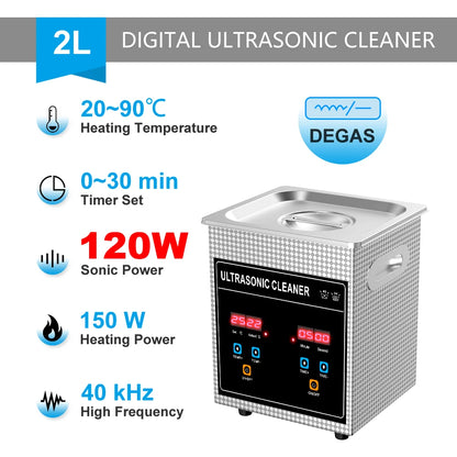 2L Digital Ultrasonic Cleaner 120W Jewelry and Coin