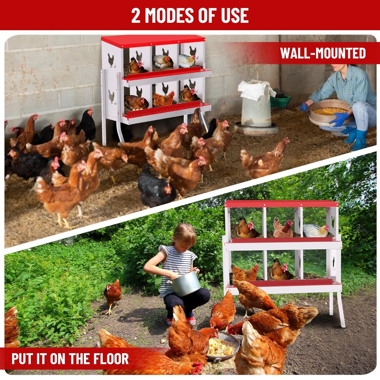 Heavy Duty 6 Hole Chicken Nesting Box Red