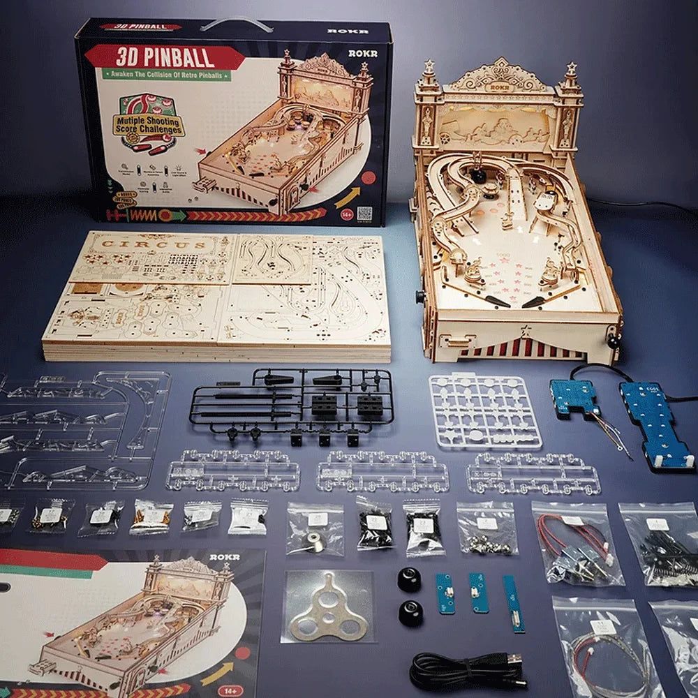 Vintage Style 3D Wooden Pinball Puzzle DIY Game Kit