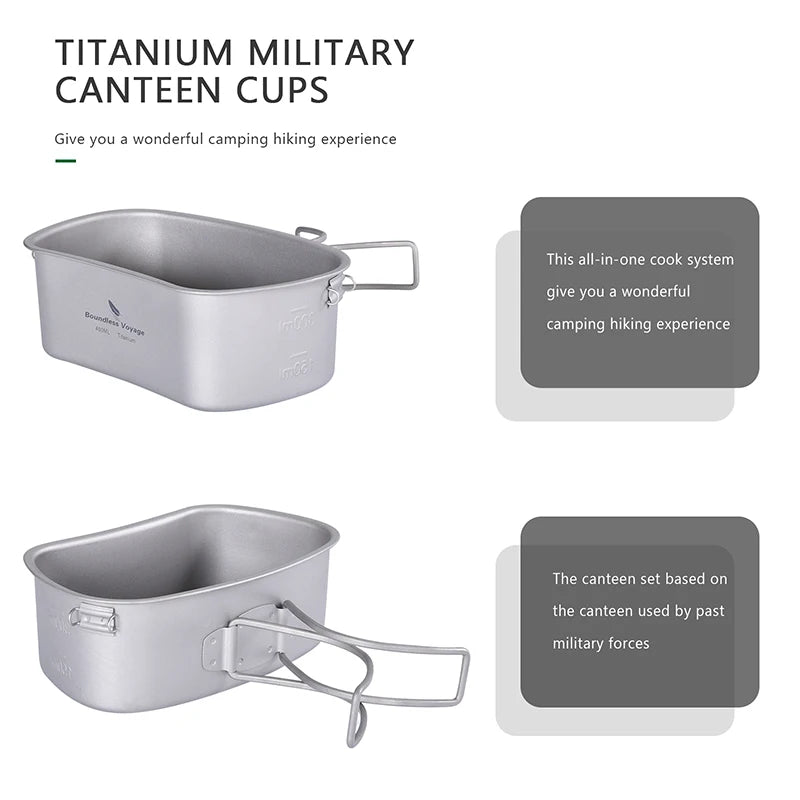 Titanium Camping Cookware Set 1100ml Bottle 750ml Pot 400ml Bowl
