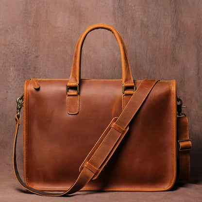 Genuine Crazy Horse Leather Business Bag for 14" Laptop