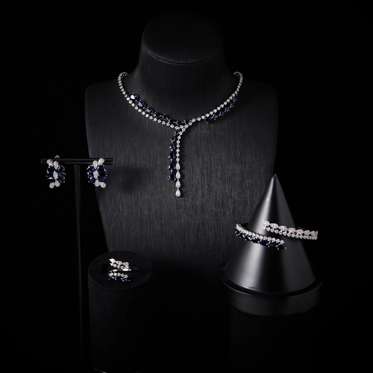 Luxury Blue Cubic Zirconia Necklace Set 40 cm Elegant Gift