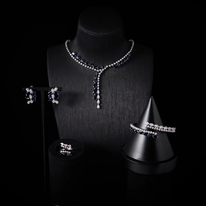 Luxury Blue Cubic Zirconia Necklace Set 40 cm Elegant Gift