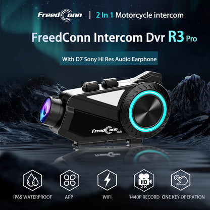 Motorcycle Helmet Intercom 1440P Camera DVR