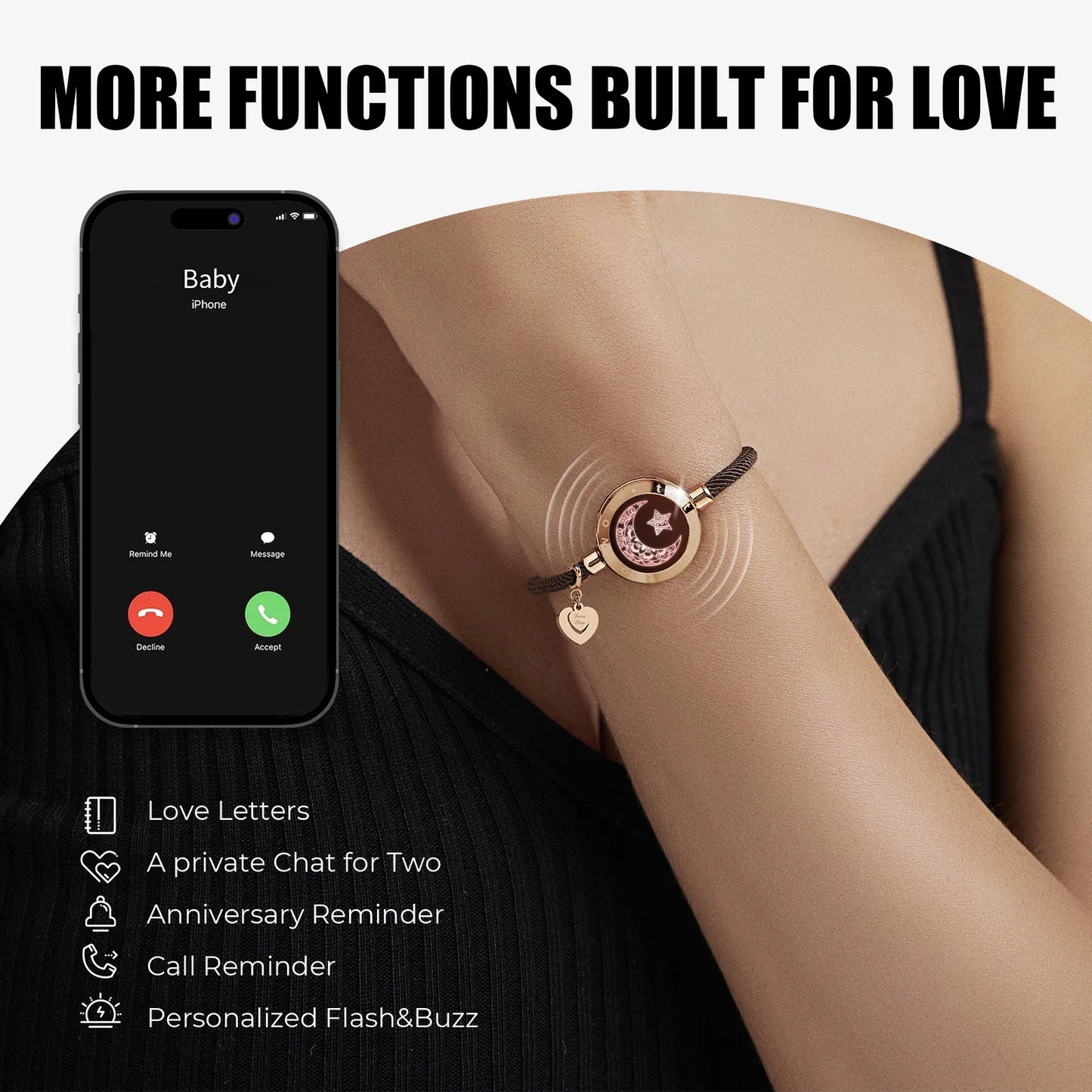 Black & Silver Couple Bracelets Touch & Vibrate