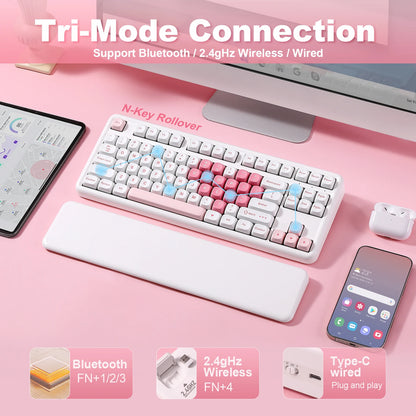 Wireless Mechanical Gaming Keyboard with Heart Keycaps