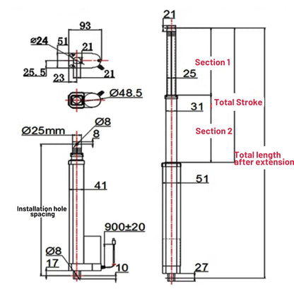 200mm Telescopic Electric Push Rod 1000N High-Thrust