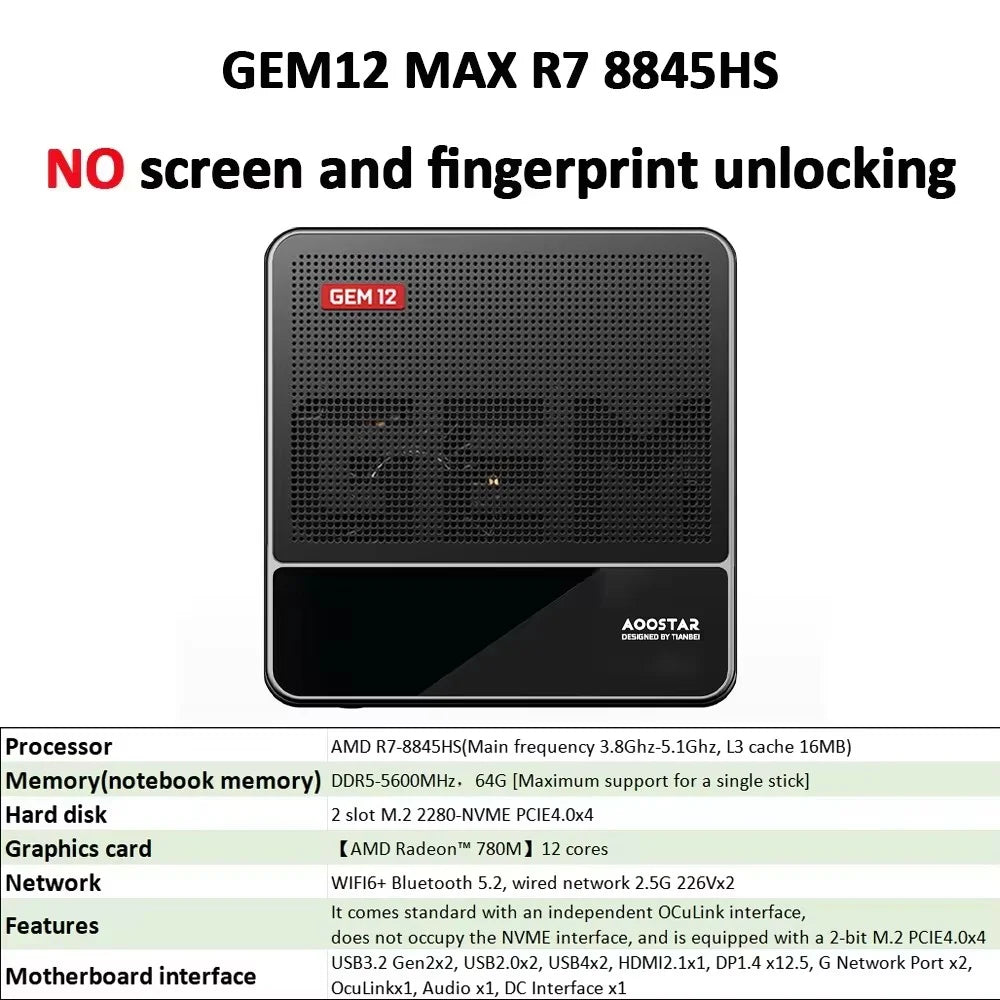 Mini PC Ryzen 7 8845HS with 16GB RAM 512GB SSD
