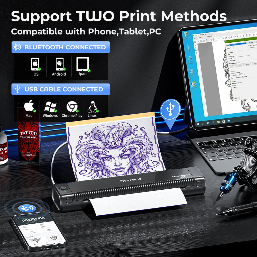 White Portable Wireless Tattoo Stencil Printer 2025 Version