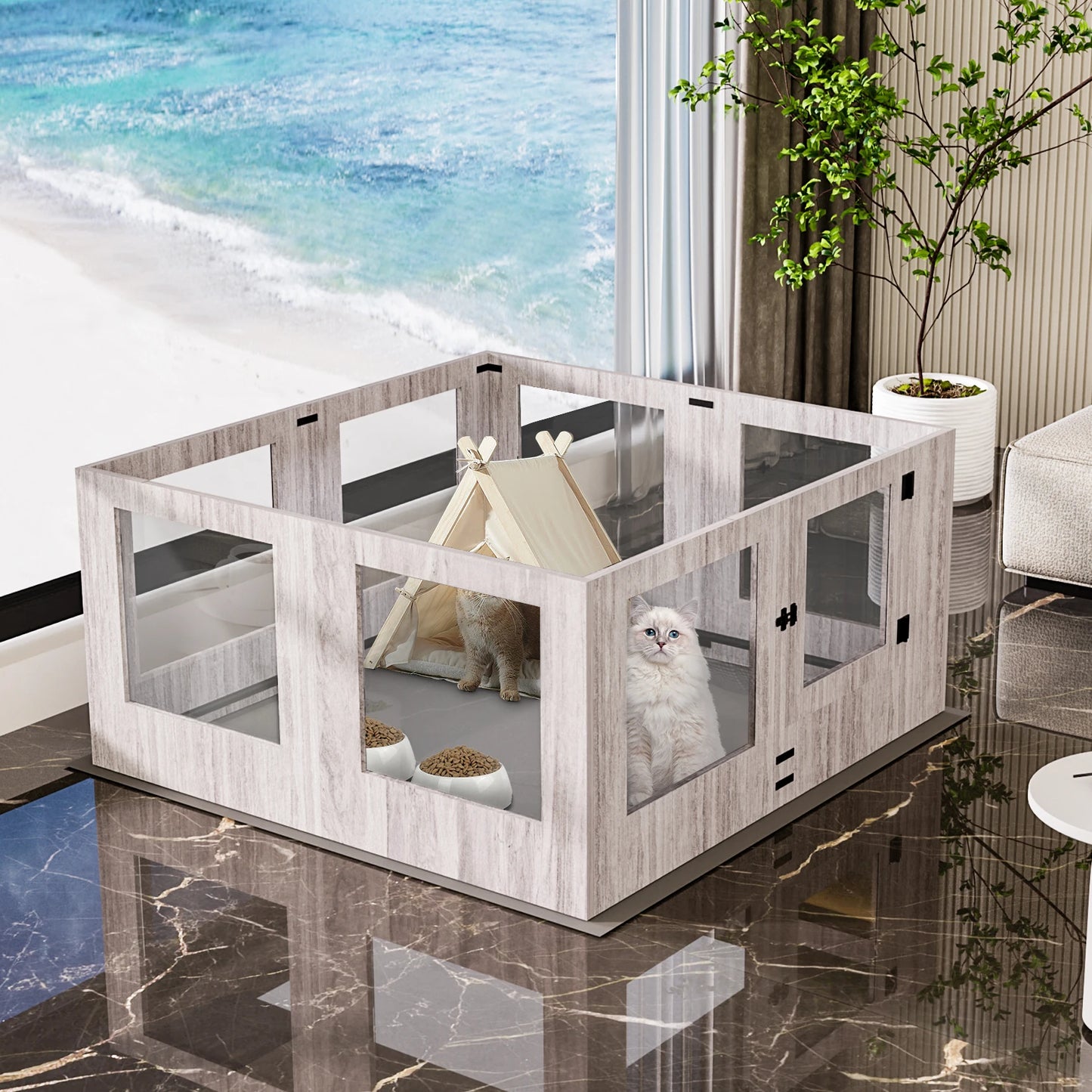 8-Panel Indoor Dog Puppies Playpen with Waterproof Pad