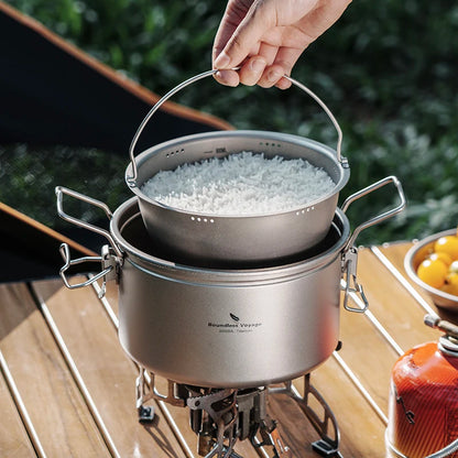 Portable Titanium Camping Pot 2L Rice Soup Cooker