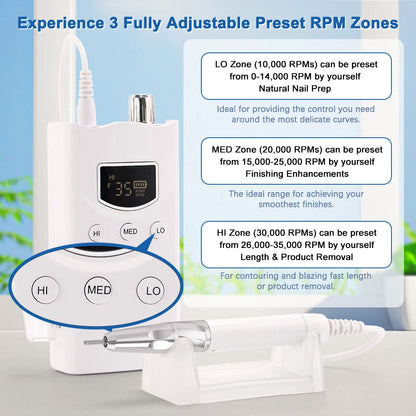 35000RPM Portable Electric Nail Drill 85W White