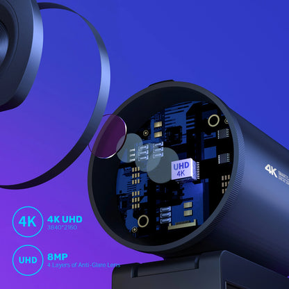 4K USB Webcam with Autofocus and Dual Microphones