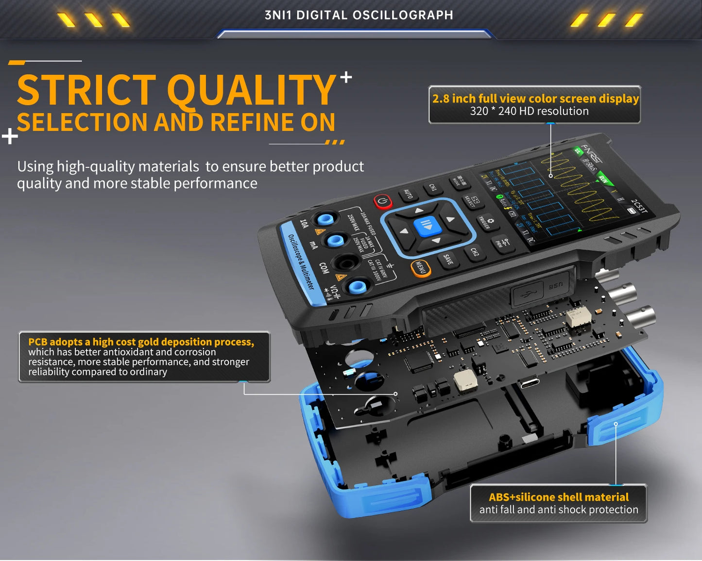 Portable Digital Oscilloscope 50MHz Bandwidth with LCD Display