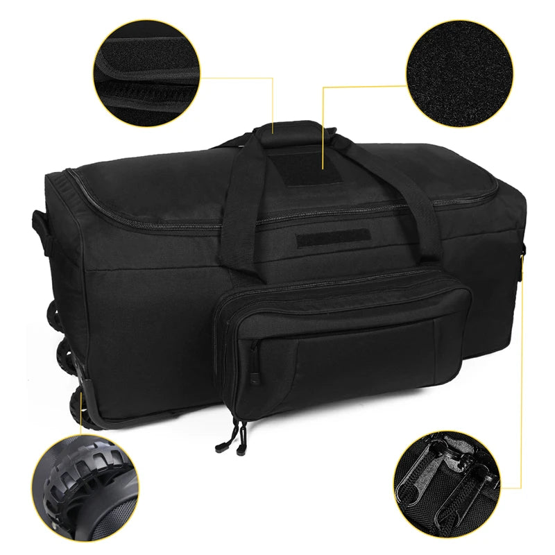 124L Grey Tactical Duffel Bag with Wheels for Travel