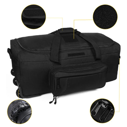 124L Grey Tactical Duffel Bag with Wheels for Travel