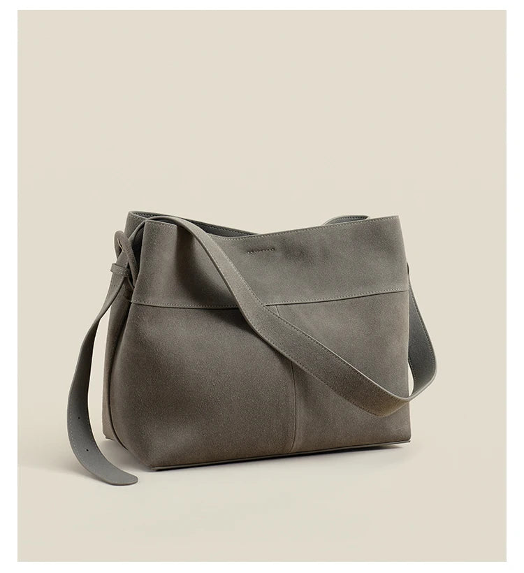 Grey Suede Leather Women’s Tote Shoulder Bag
