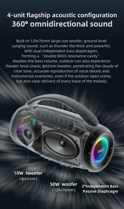 60W Portable Bluetooth Speaker IPX6 Waterproof Blue
