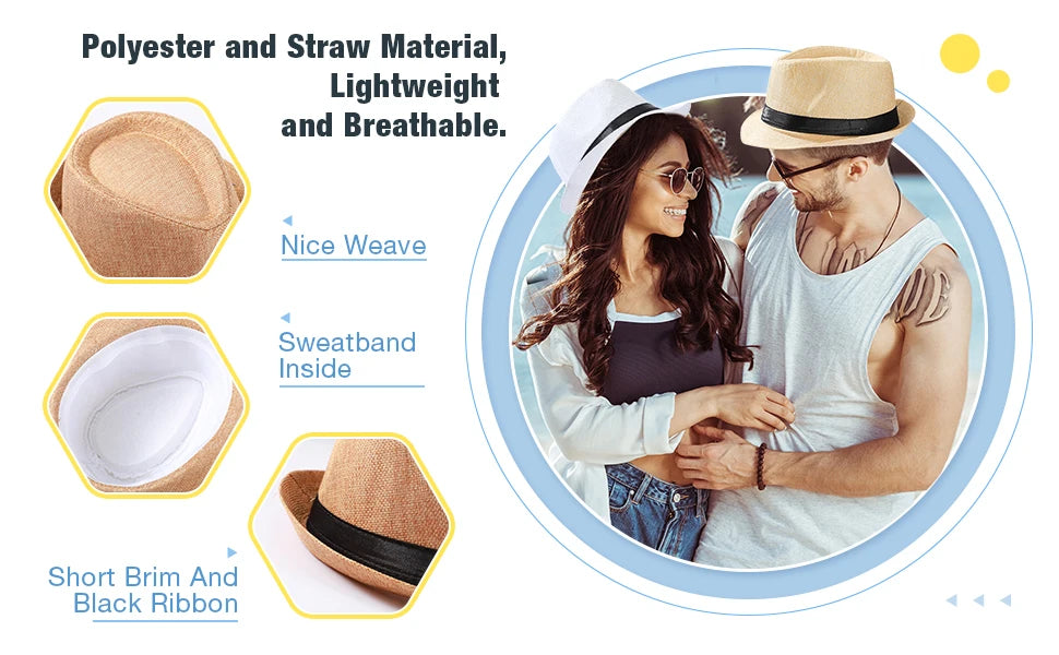 Assorted Straw Panama Hats Set Portable Summer Pack