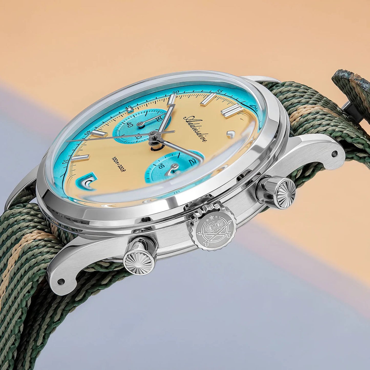 Retro Chronograph Quartz Watch 100m Waterproof Beige