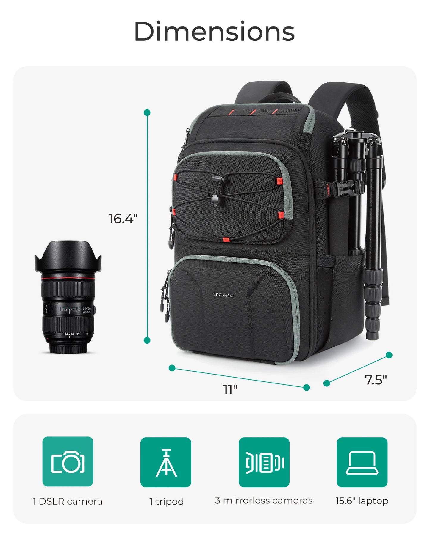 Black Camera Bag for Photographers with Laptop and Gear Storage
