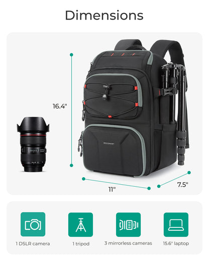 Dark Grey Camera Backpack with Laptop Slot and Tripod Holder