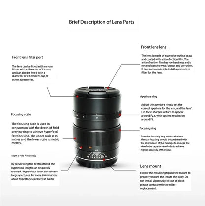 65mm F1.4 Medium Format Manual Focus Lens for Fuji