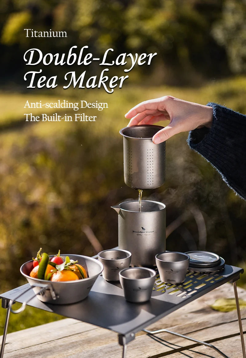 Lightweight Titanium Teapot Set with 4 Cups