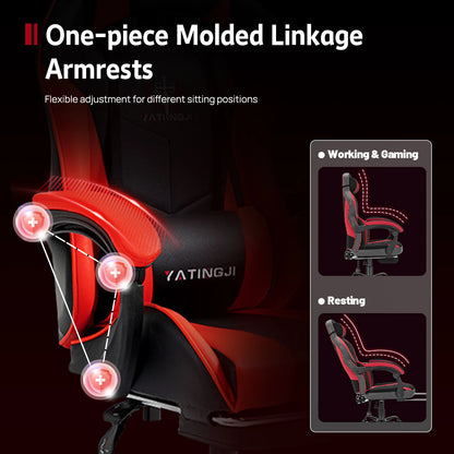 PU Leather White Gaming Chair with Footrest Adjustable Seat