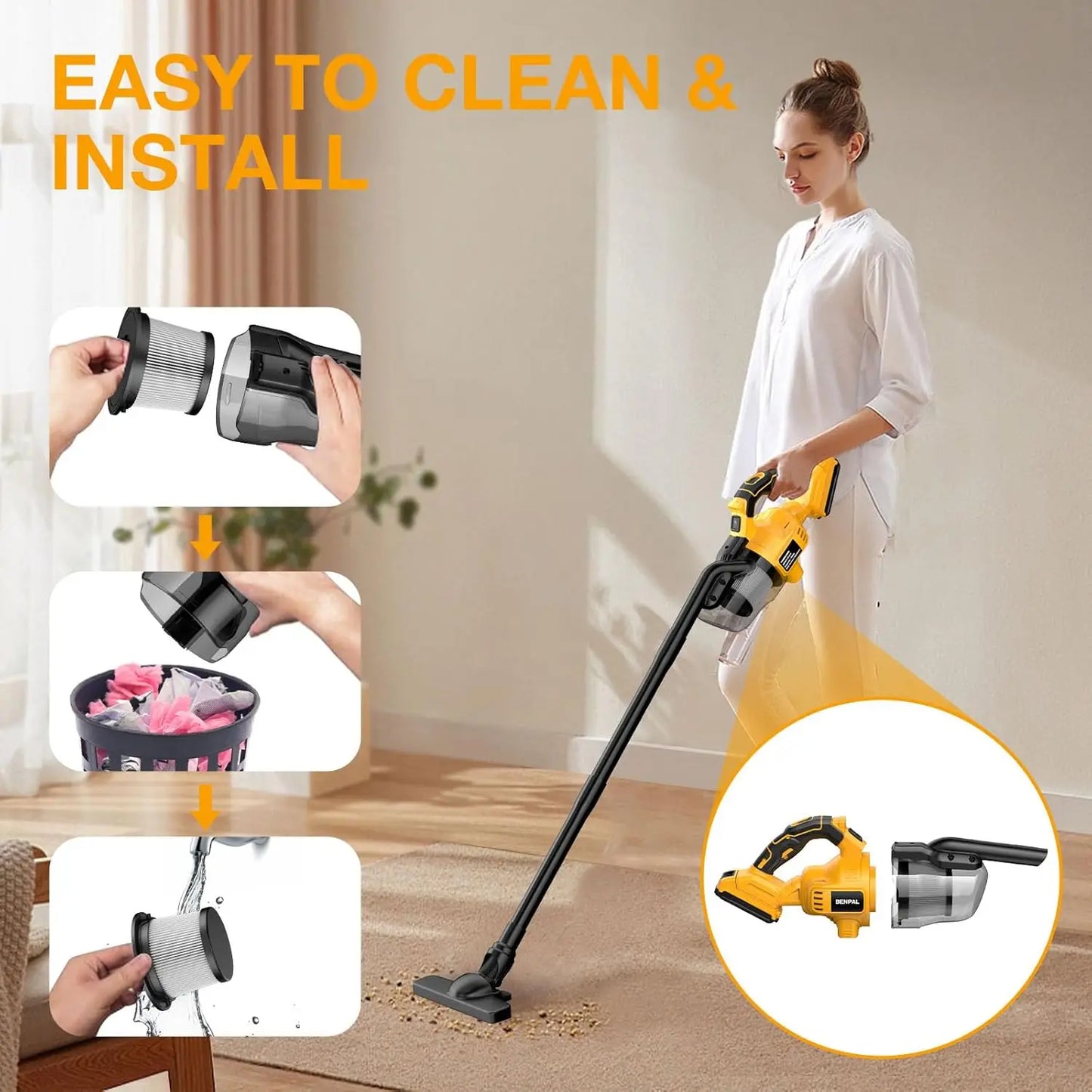Portable Electric Vacuum Cleaner with 2 Filters for 20V Battery